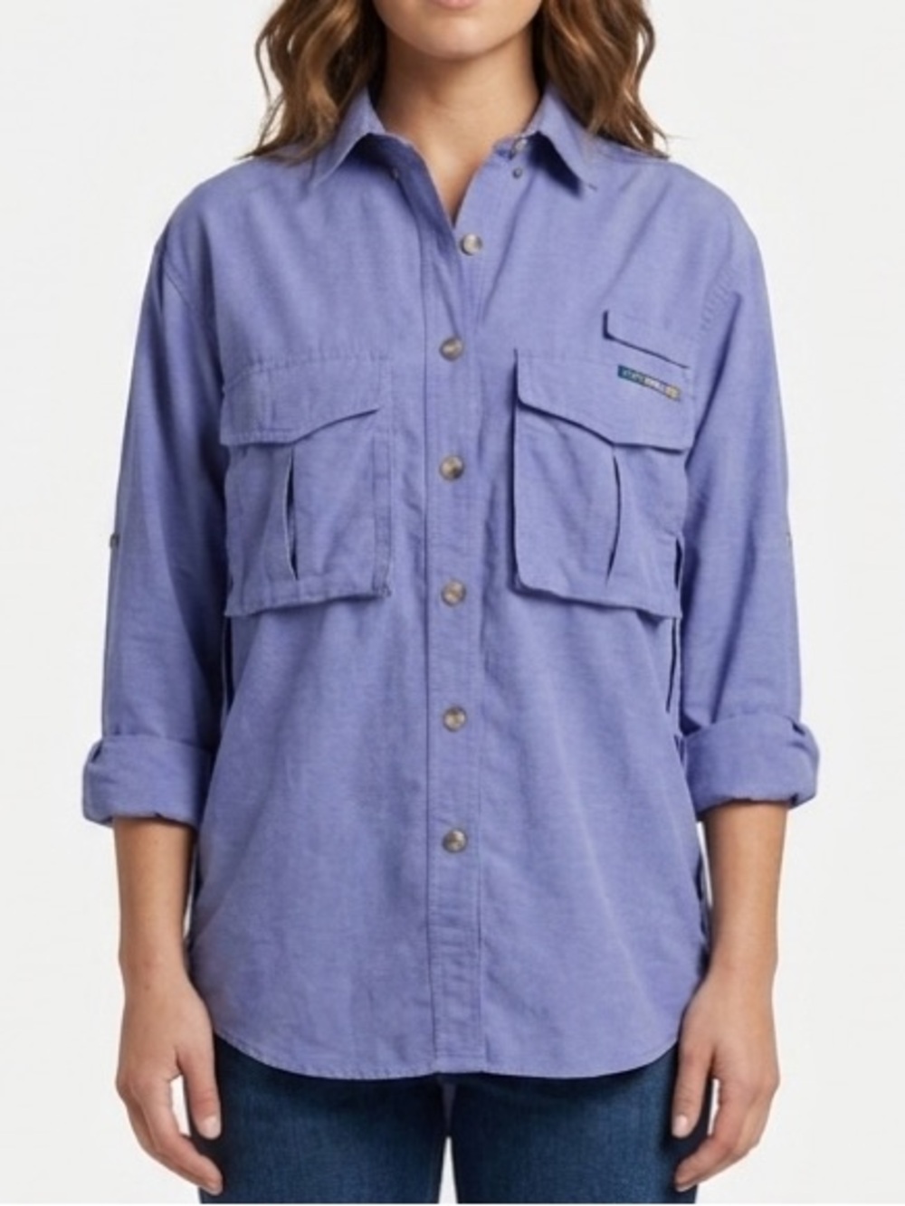 EXOFFICIO Adventure Travel Blue Vented Button Down Shirt Hiking Outdoors Large